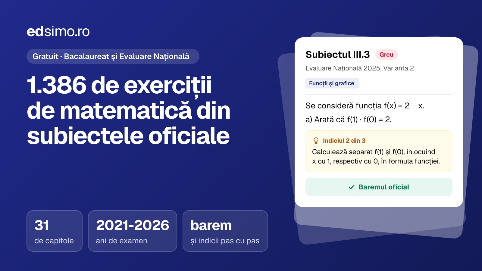 Edsimo: 1.386 de exerciții de matematică din subiectele oficiale